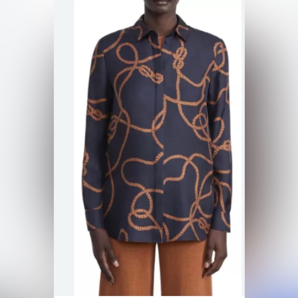 LAFAYETTE 148 NEW YORK Ruxton Cloud Multi Silk Rope-Print Blouse M